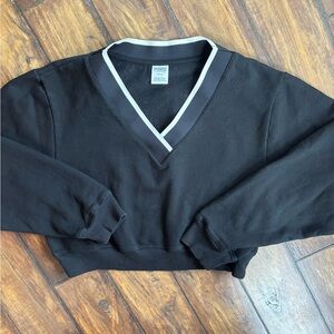 Like New PINK Victoria's Secret Black V-Neck Cropped Sweatshirt